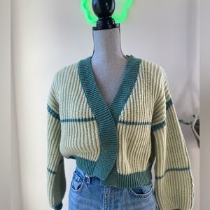 Green cropped cardigan sweater